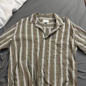 American Eagle Outfitters Green and White Striped Casual Shirt